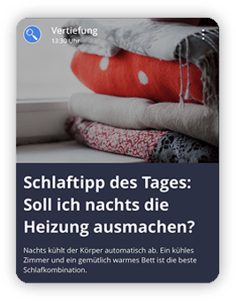Screenshot aus der Dein Schlaf. Dein Tag. App zu Schlafen mit der Heizung